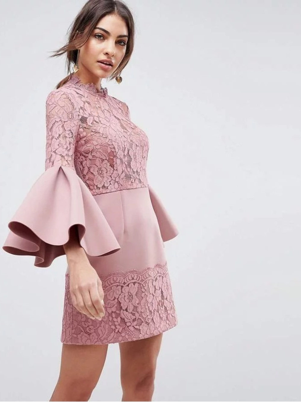 ASOS DESIGN Lace Fluted Sleeve Scuba Skater Mini Dress